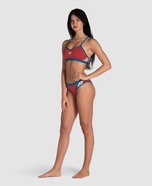 Red / Blue Arena Icons Solid Cross Back Bikini | SDZCBHT-56