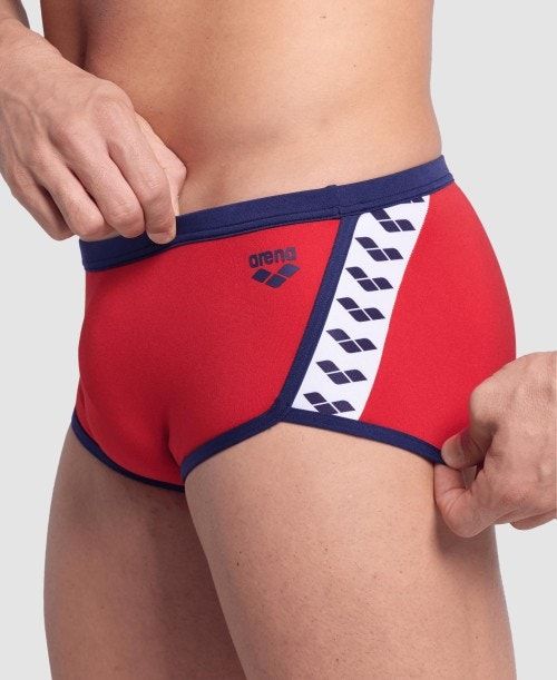 Red / Navy Arena Icons Solid Low Waist Short | IDAQFXV-19