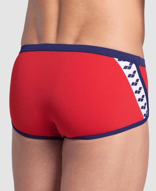 Red / Navy Arena Icons Solid Low Waist Short | IDAQFXV-19