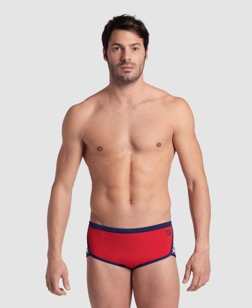 Red / Navy Arena Icons Solid Low Waist Short | IDAQFXV-19