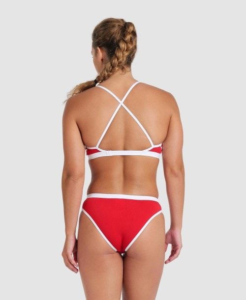 Red / White Arena Icons Solid Cross Back Bikini | HRSIVDP-48