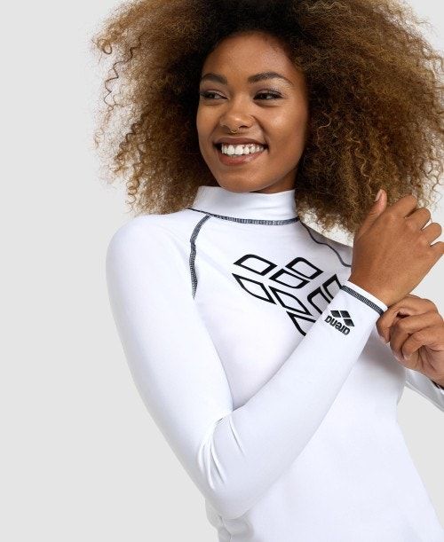 White / Black Arena Long Sleeve Rash Guard | ZNLYUXV-05