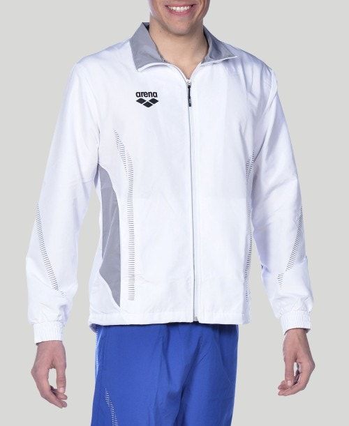 White / Grey Arena Team Line Warm-up Jacket | LBMVKQF-98